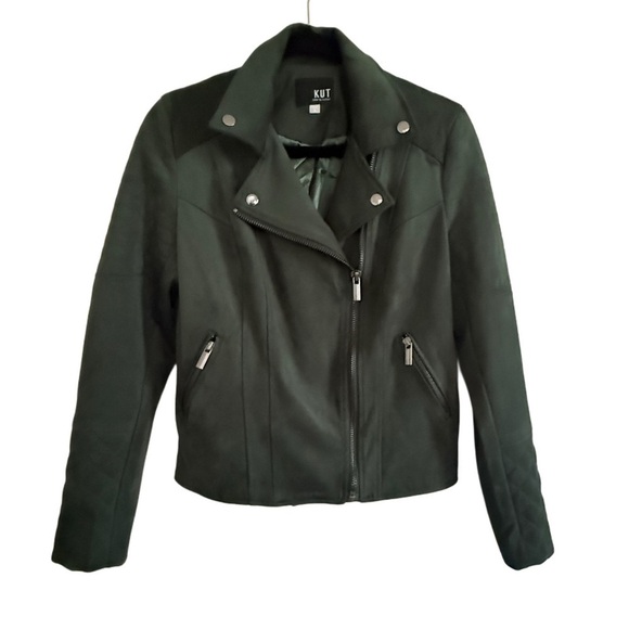 KUT from the Kluth Dawn Quilted Suede Moto Jacket Hunter Green Size Small - Picture 6 of 12